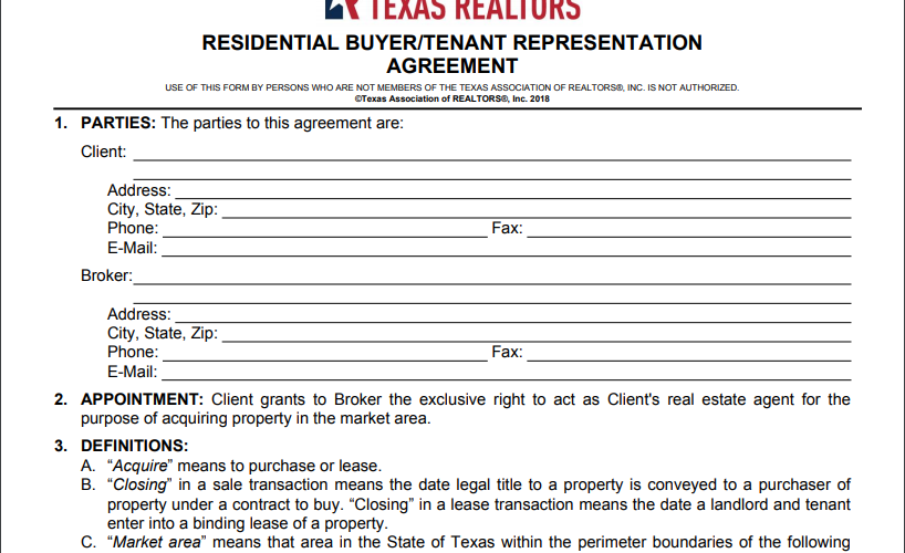 Buyer Representation Agreement Elena Garrett, Realtor in Dallas Texas